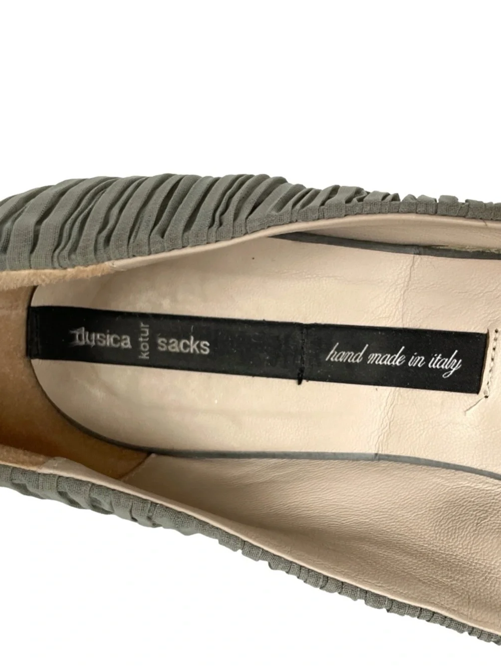 Dusica Sacks Pleated Ballet Flats Gray Sculpted Heel Italy 40
